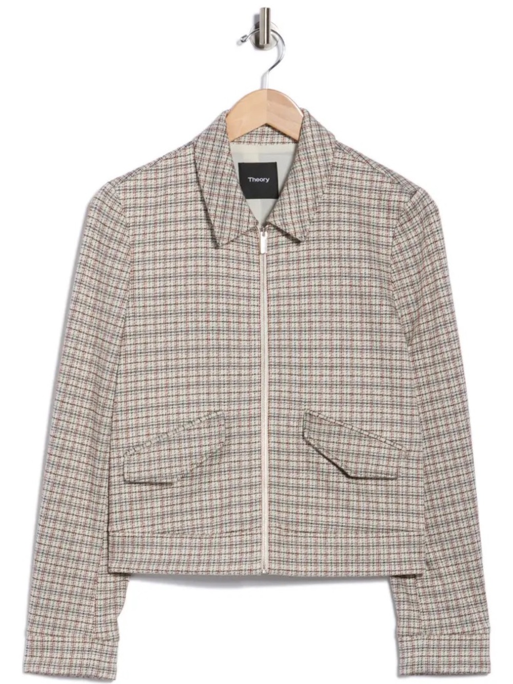 Theory Beige Plaid Zip-Front Blazer Jacket